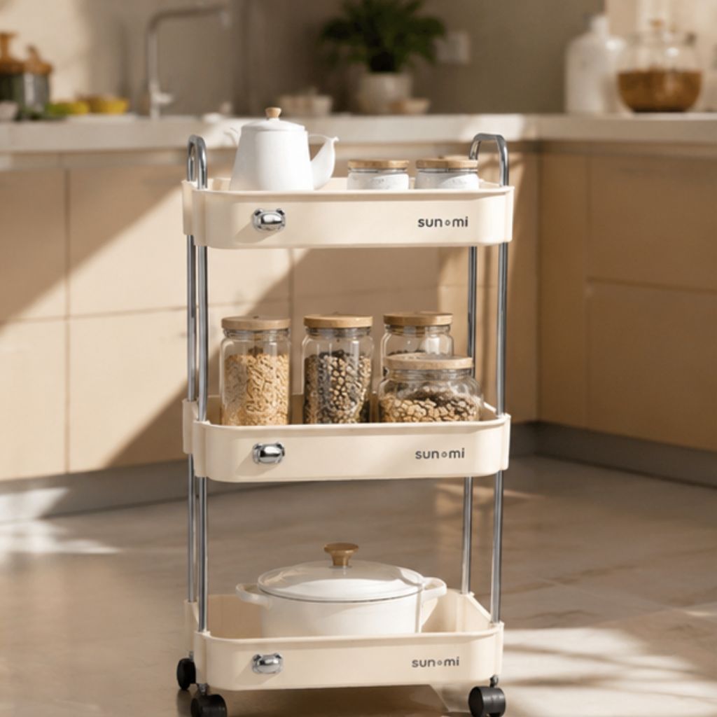 Kệ đựng đồ đa năng 3 tầng Sunmix có bánh xe khay nhựa cao cấp - Ảnh 3