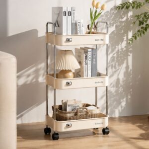 Kệ đựng đồ đa năng 3 tầng Sunmix có bánh xe khay nhựa cao cấp