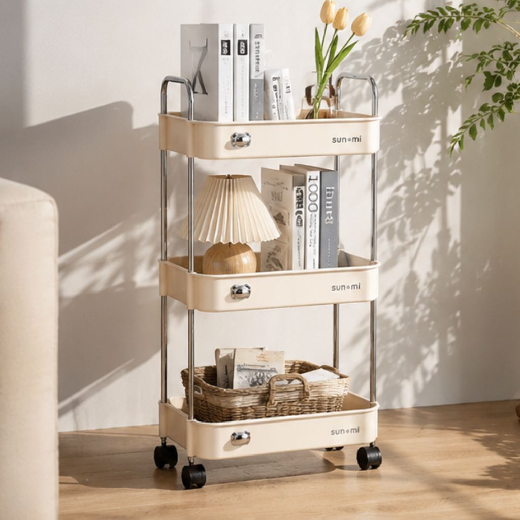 Kệ đựng đồ đa năng 3 tầng Sunmix có bánh xe khay nhựa cao cấp