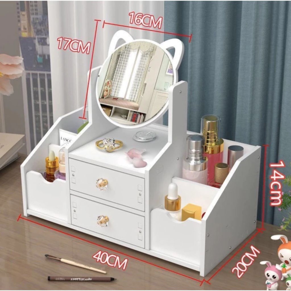 Kệ đựng mỹ phẩm có gương để bàn mini gỗ foam nhiều ngăn - Ảnh 2