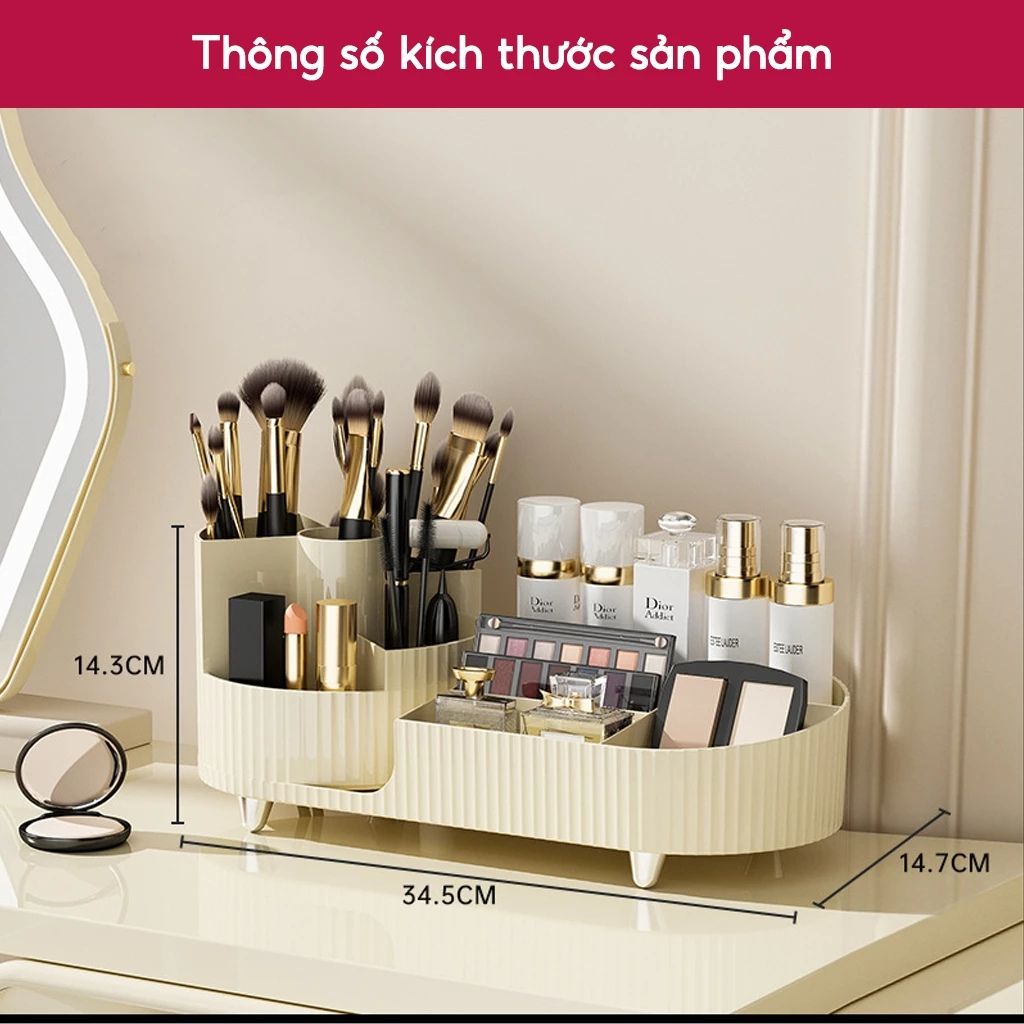 Kệ đựng mỹ phẩm để bàn xoay 360 độ bằng nhựa PET đa năng có nhiều ngăn - Ảnh 4