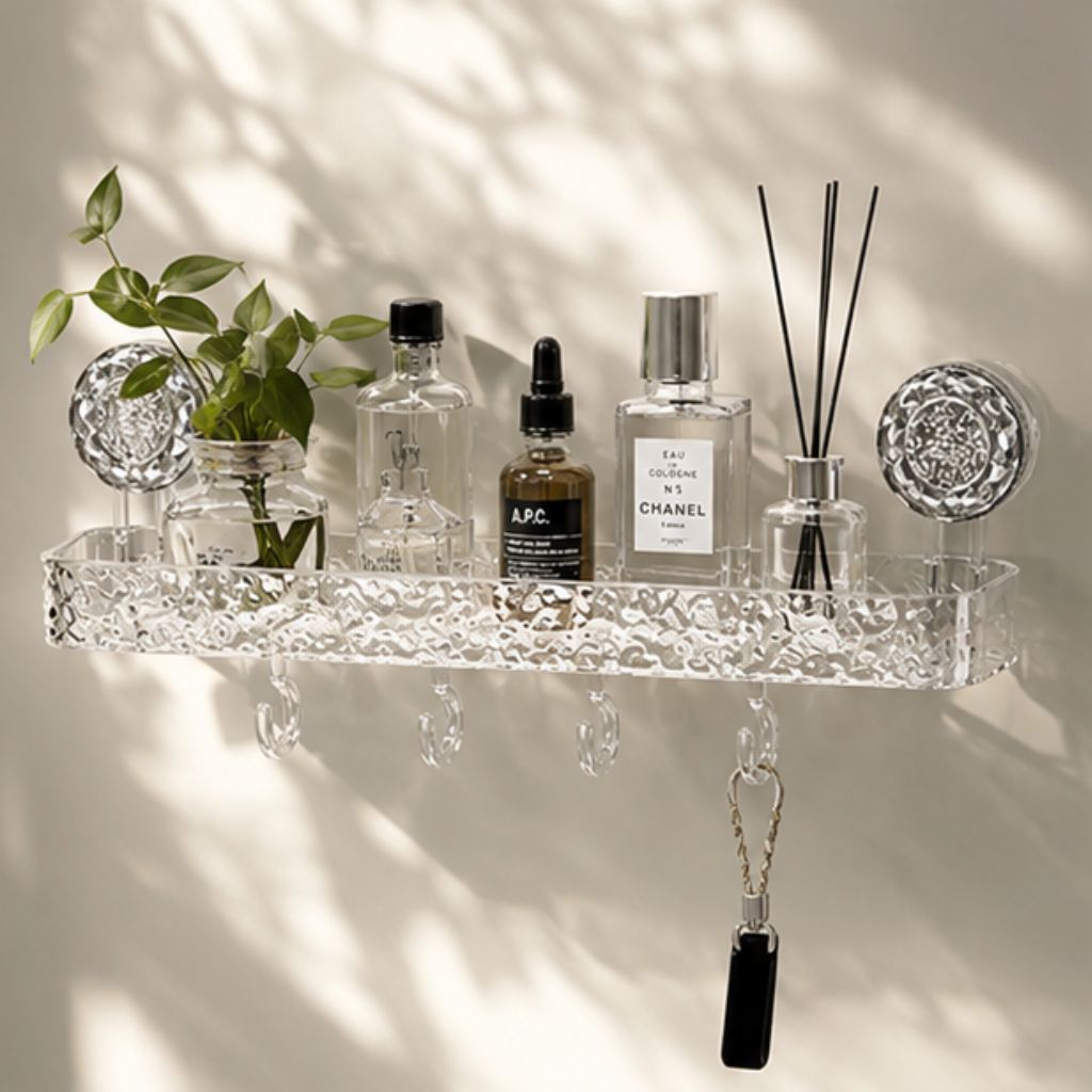Kệ nhà tắm hút chân không Acrylic JYoohome dán tường kèm móc treo đa năng - Ảnh 2