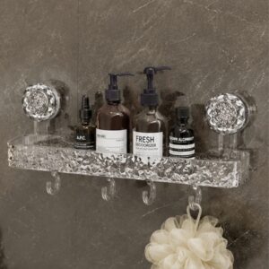 Kệ nhà tắm hút chân không Acrylic JYoohome dán tường kèm móc treo đa năng