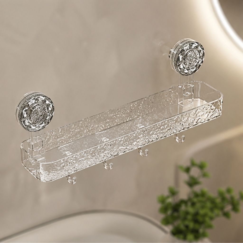 Kệ nhà tắm hút chân không Acrylic JYoohome dán tường kèm móc treo đa năng - Ảnh 3