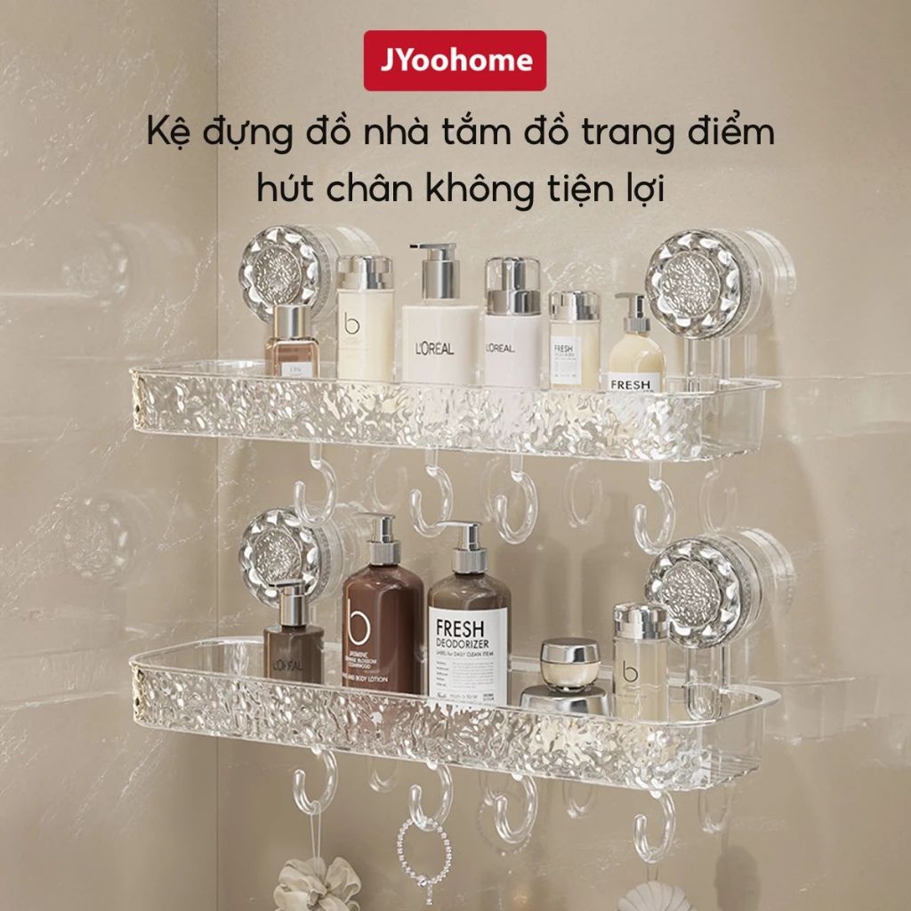 Kệ nhà tắm hút chân không Acrylic JYoohome dán tường kèm móc treo đa năng
