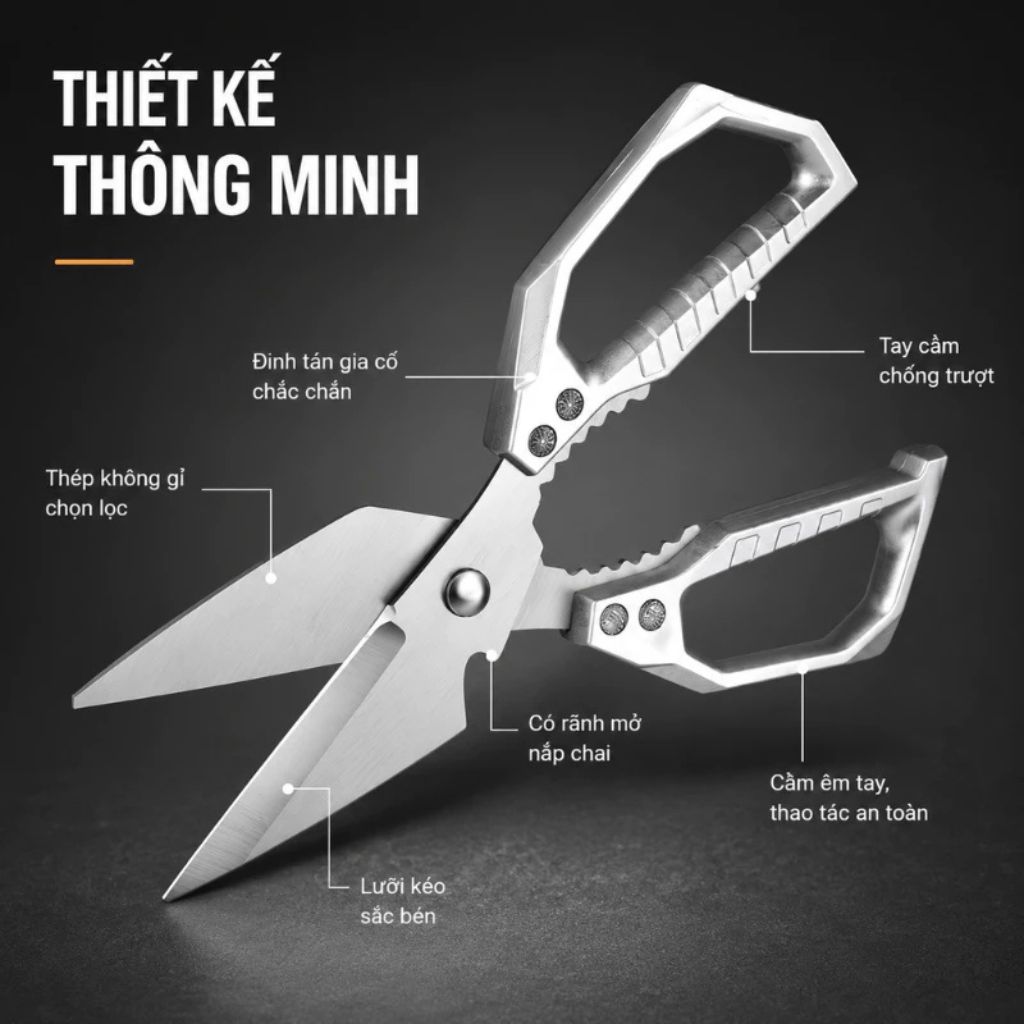 Kéo cắt đa năng không gỉ cắt xương gà vịt rau củ bền bỉ - Ảnh 2
