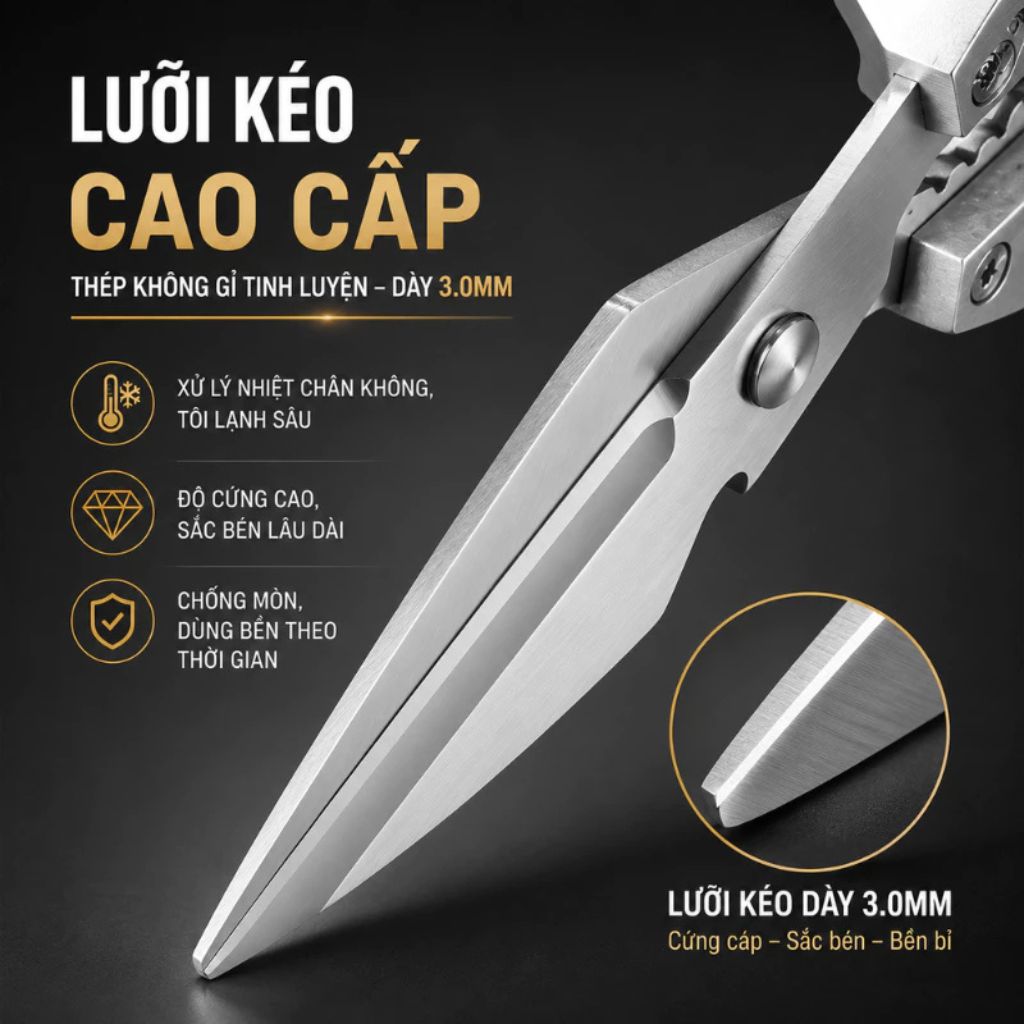 Kéo cắt đa năng không gỉ cắt xương gà vịt rau củ bền bỉ - Ảnh 3