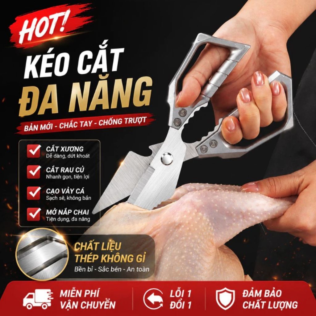 Kéo cắt đa năng không gỉ cắt xương gà vịt rau củ bền bỉ