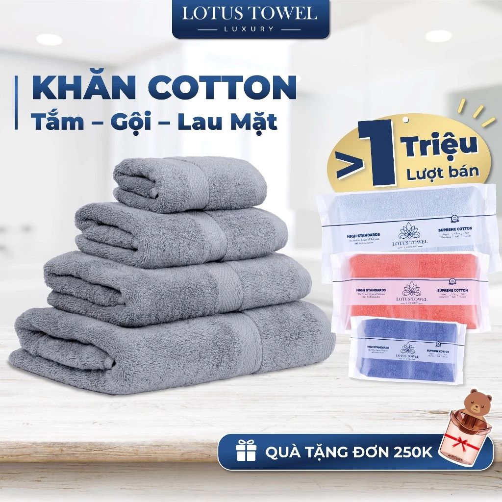 Khăn tắm khăn gội khăn mặt Lotus 100% cotton mềm mịn thấm hút cao