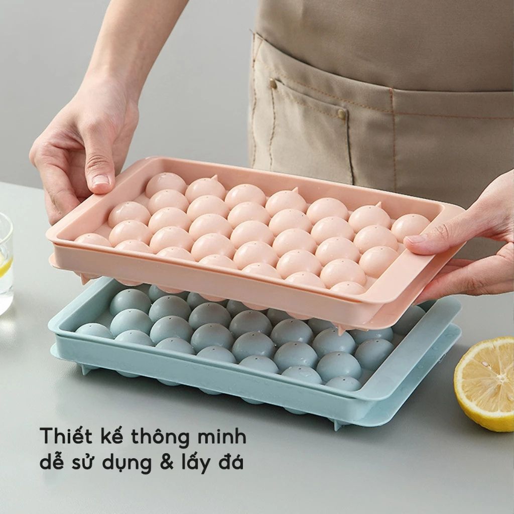 Khay đá 33 viên JYoohome nhựa PP làm đá tròn, khuôn làm thạch rau câu có nắp - Ảnh 4