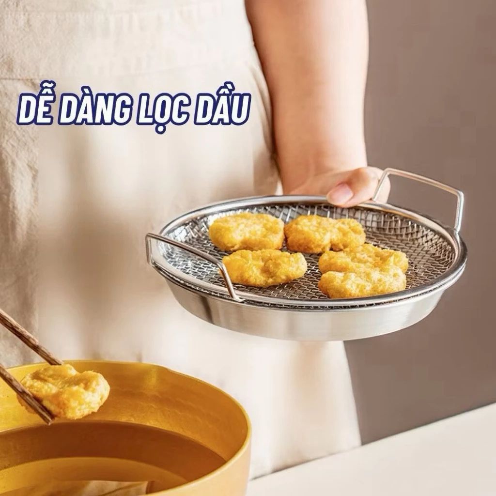 Khay inox 304 kèm vỉ lưới lọc dầu 22cm loại bỏ dầu thừa hiệu quả - Ảnh 3