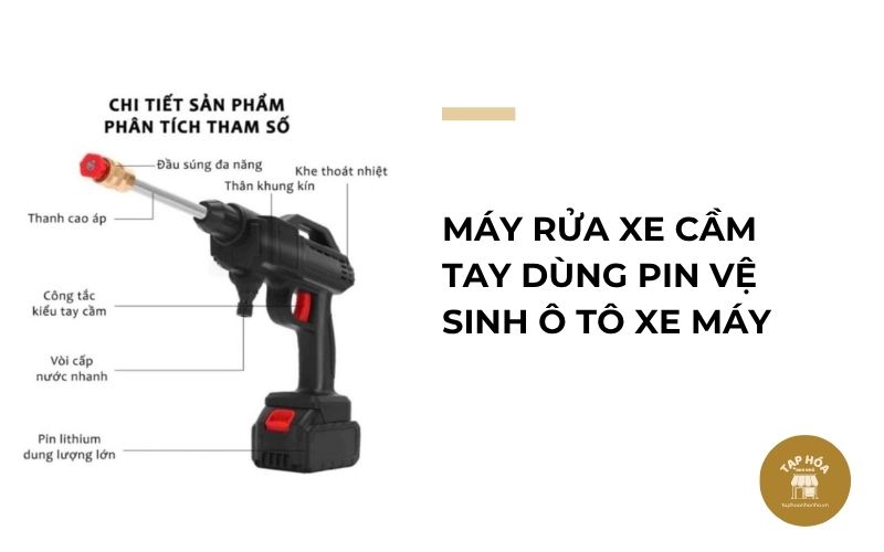Máy rửa xe cầm tay dùng pin vệ sinh ô tô xe máy
