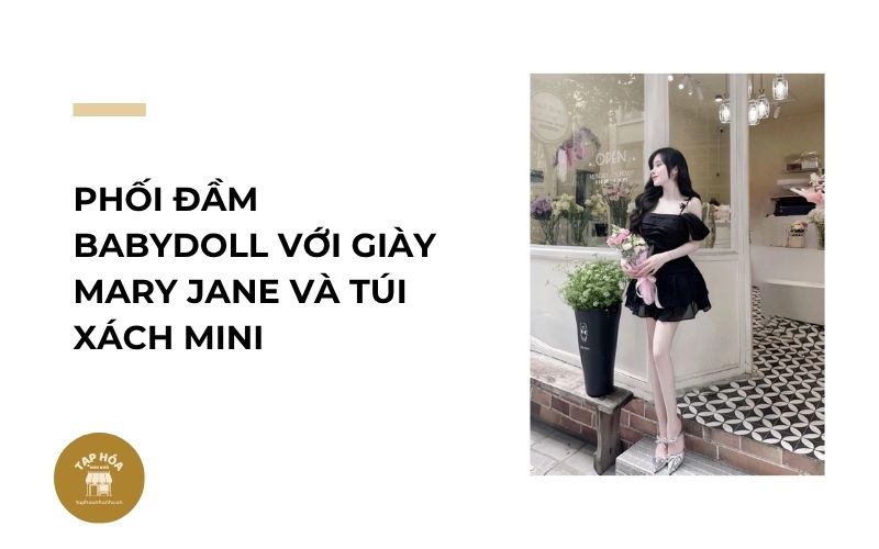 Phối đầm babydoll với giày Mary Jane và túi xách mini