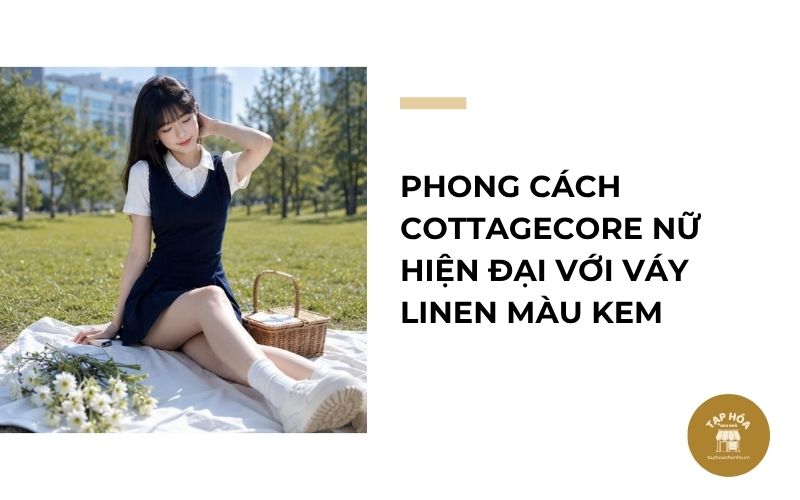 Phong cách Cottagecore nữ hiện đại với váy linen màu kem