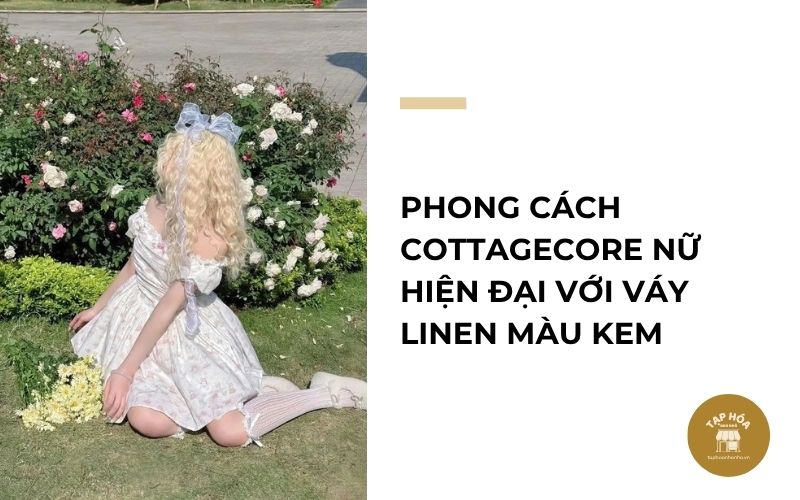 Phong cách Cottagecore nữ hiện đại với váy linen màu kem