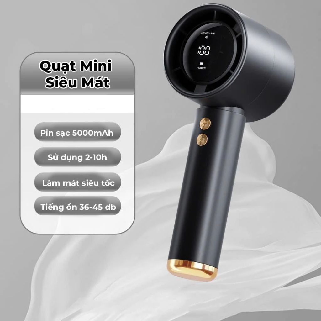 Quạt mini cầm tay M2 5000mAh turbo 100 tốc độ màn hình LED