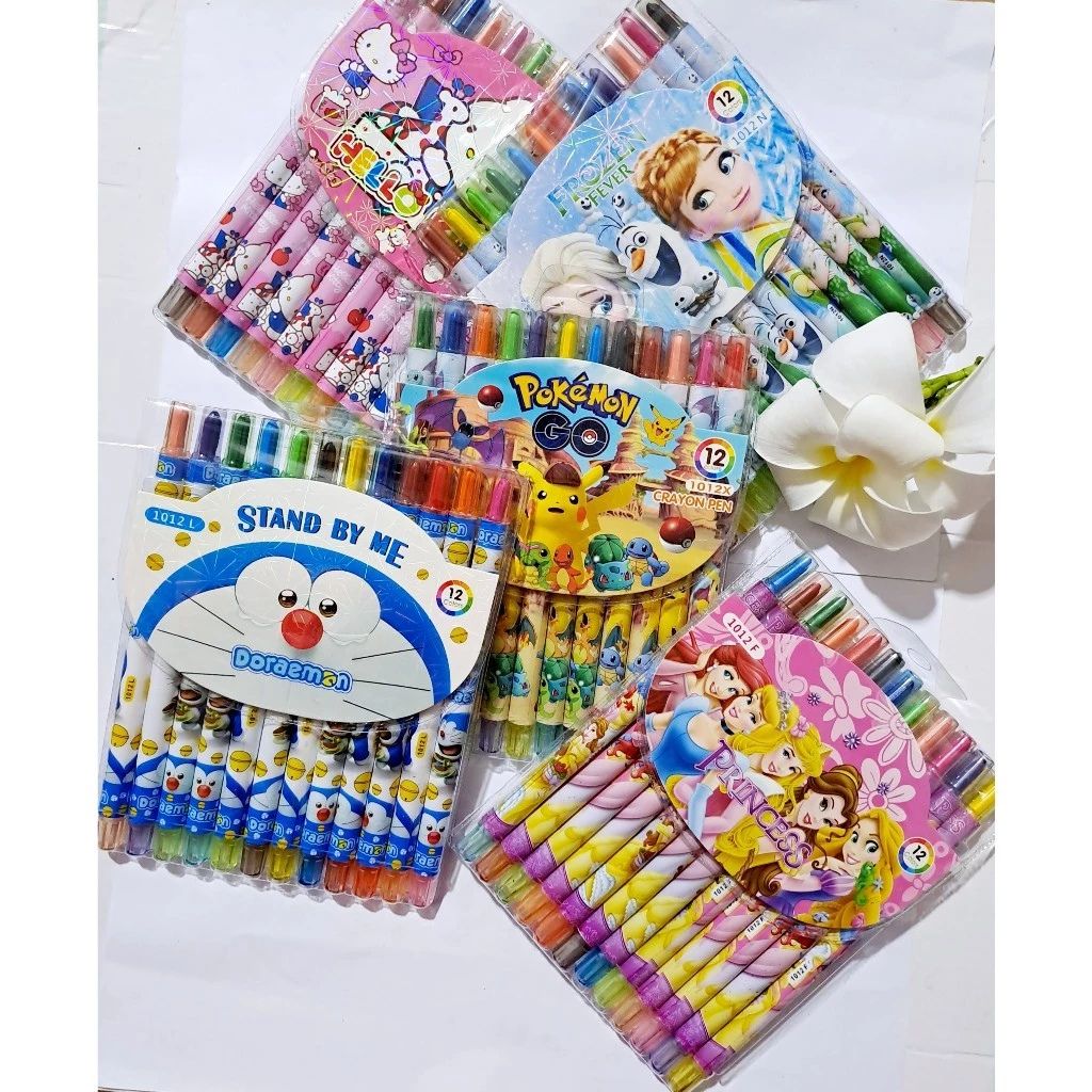Sáp vặn Rolling Crayon 12/18/24 màu thân dài cho bé, bút sáp màu vặn họa tiết đáng yêu - Ảnh 2