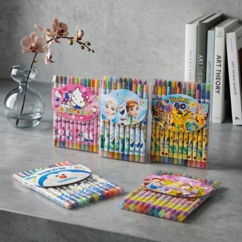 Sáp vặn Rolling Crayon 12/18/24 màu thân dài cho bé, bút sáp màu vặn họa tiết đáng yêu - Ảnh 2