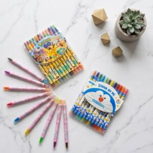 Sáp vặn Rolling Crayon 12/18/24 màu thân dài cho bé, bút sáp màu vặn họa tiết đáng yêu