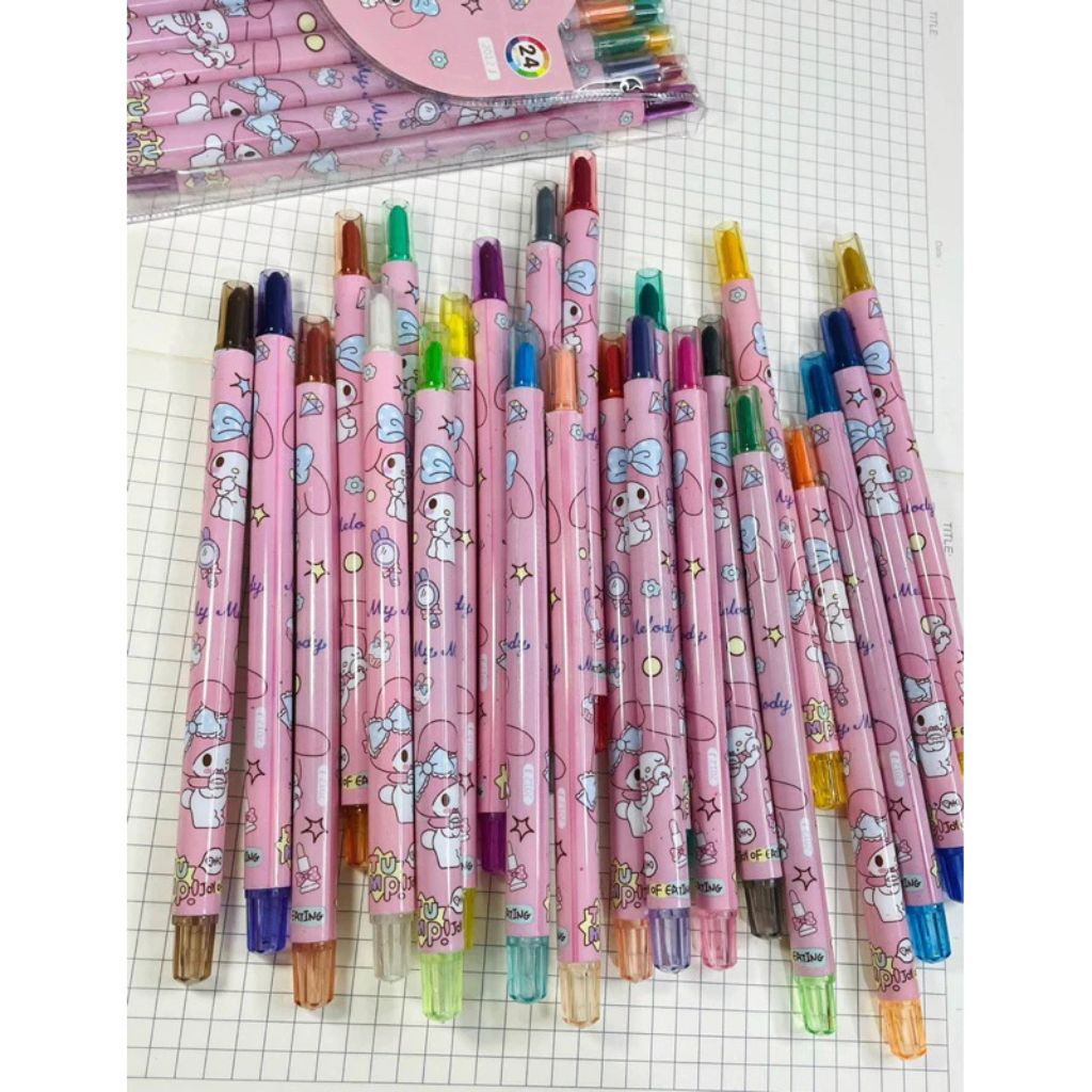 Sáp vặn Rolling Crayon 12/18/24 màu thân dài cho bé, bút sáp màu vặn họa tiết đáng yêu - Ảnh 4