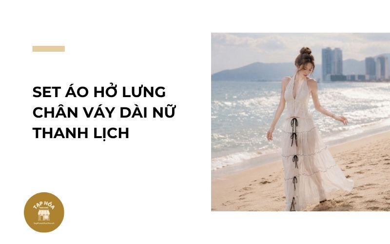 Set áo hở lưng chân váy dài nữ thanh lịch