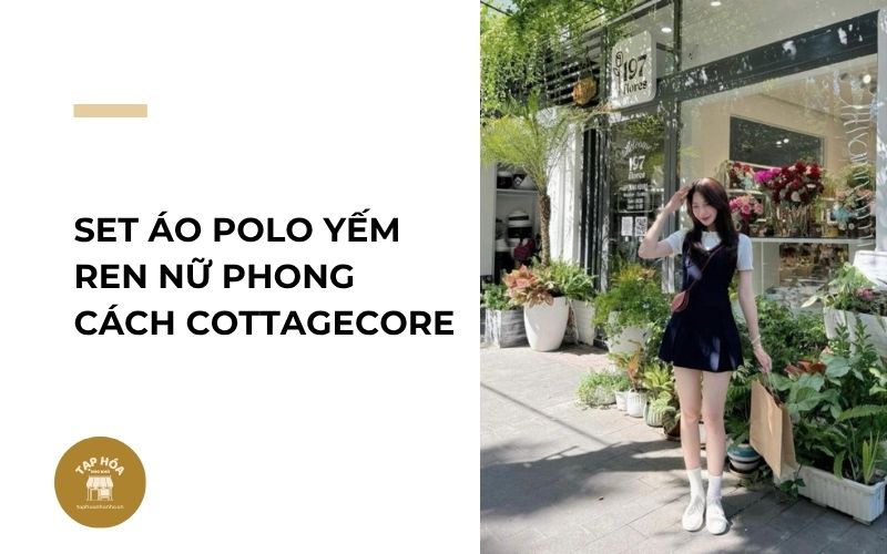 Set áo polo yếm ren nữ phong cách Cottagecore