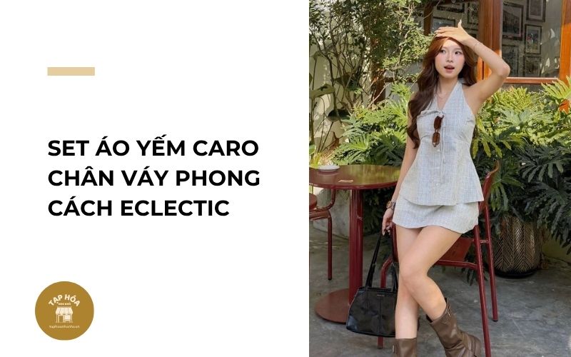 Set áo yếm caro chân váy phong cách Eclectic