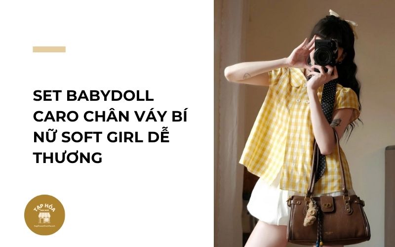Set babydoll caro chân váy bí nữ Soft Girl dễ thương