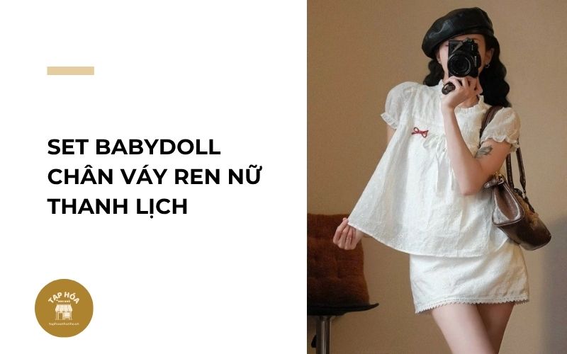 Set babydoll chân váy ren nữ thanh lịch