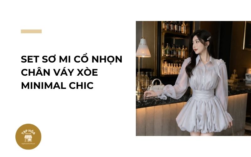 Set sơ mi cổ nhọn chân váy xòe Minimal Chic