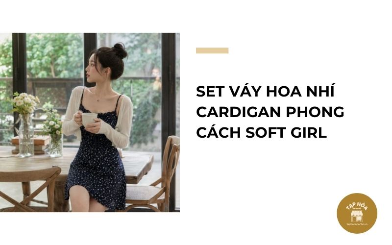 Set váy hoa nhí cardigan phong cách Soft Girl