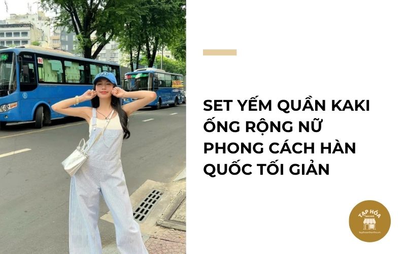 Set yếm quần kaki ống rộng nữ phong cách Hàn Quốc tối giản