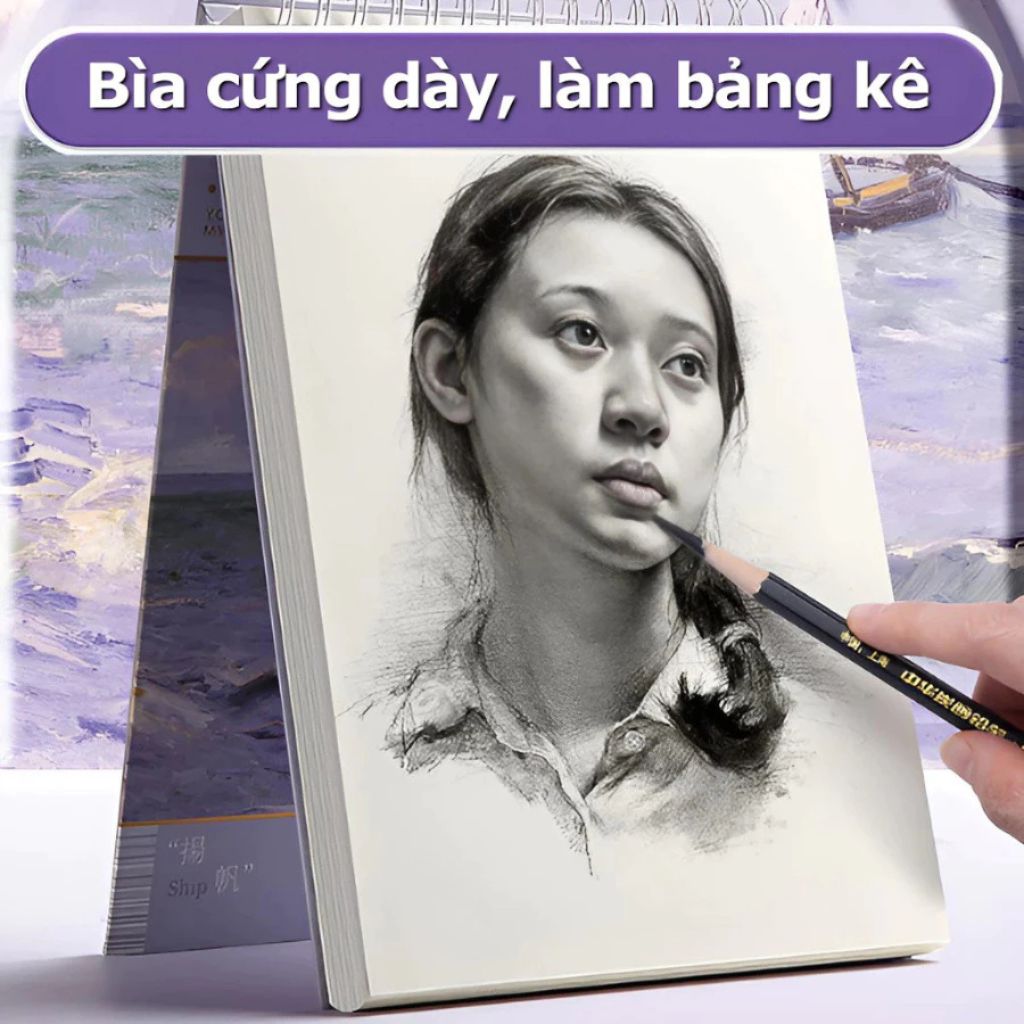 Sổ vẽ Sketchbook A4 8K 16K giấy 160gsm gáy lò xo bìa cứng 60 tờ - Ảnh 2
