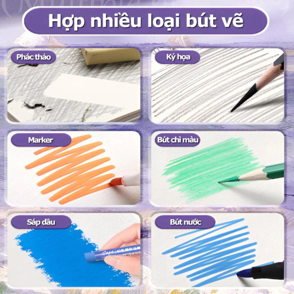 Sổ vẽ Sketchbook A4 8K 16K giấy 160gsm gáy lò xo bìa cứng 60 tờ - Ảnh 4
