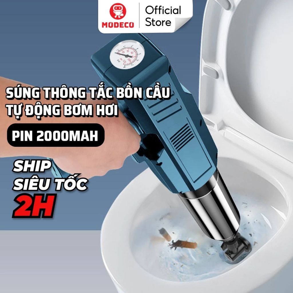 Súng thông bồn cầu bơm hơi tự động Modeco khí nén 8kg thông tắc đa năng