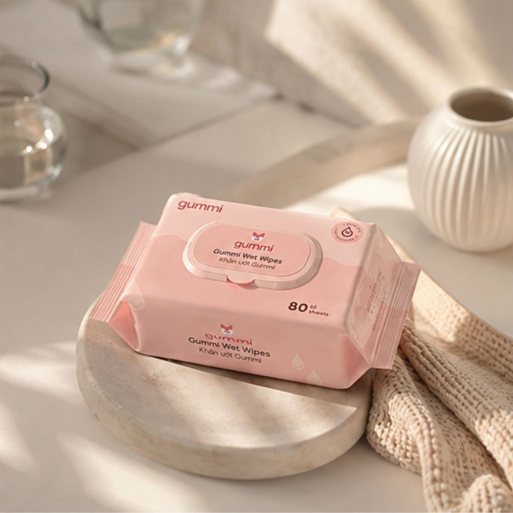 Thùng 10 gói khăn ướt Gummi không cồn không Parabens 80 tờ - Ảnh 2