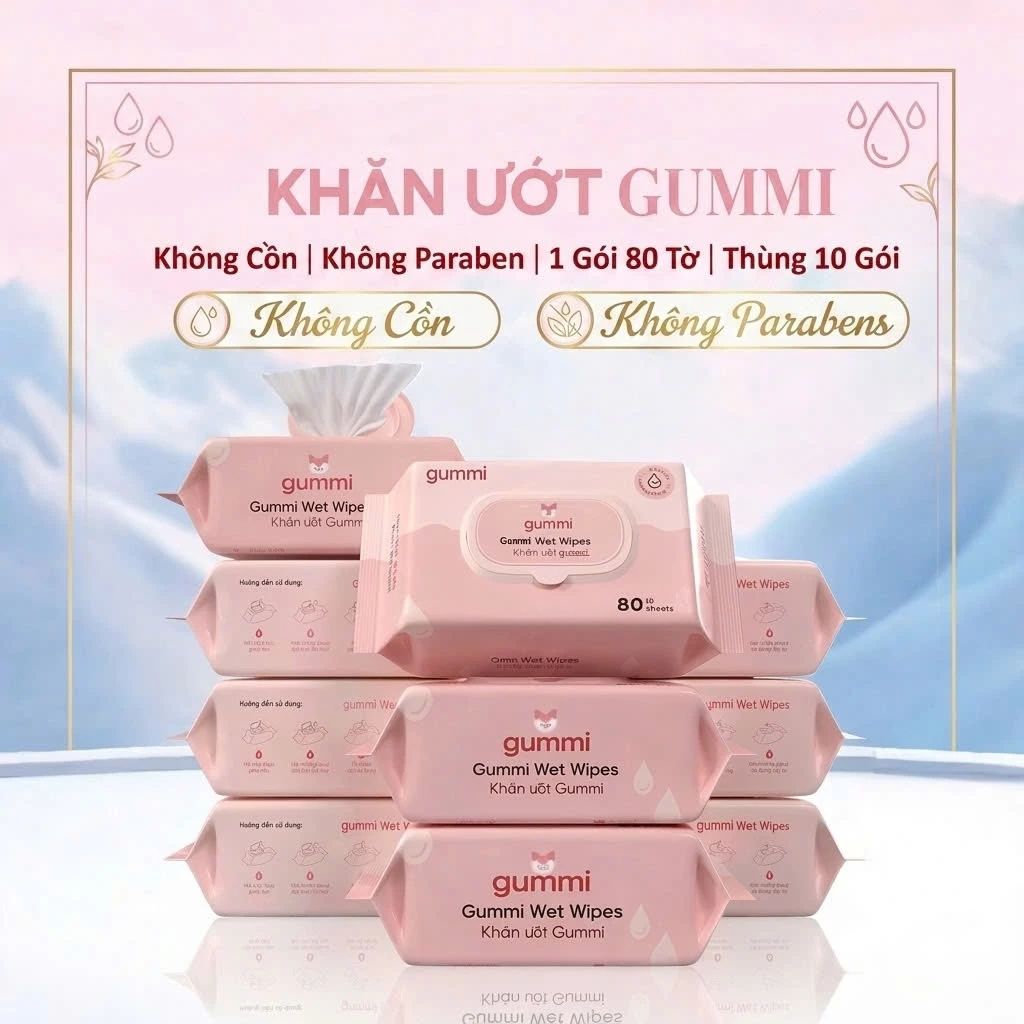 Thùng 10 gói khăn ướt Gummi không cồn không Parabens 80 tờ - Ảnh 4
