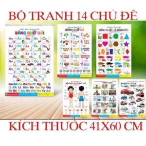 Tranh treo tường cho bé 14 chủ đề song ngữ Anh Việt 41x60cm chuẩn NXB