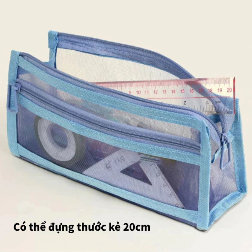 Túi bút lưới trong suốt MOCA 2 ngăn dung tích lớn cho học sinh - Ảnh 2
