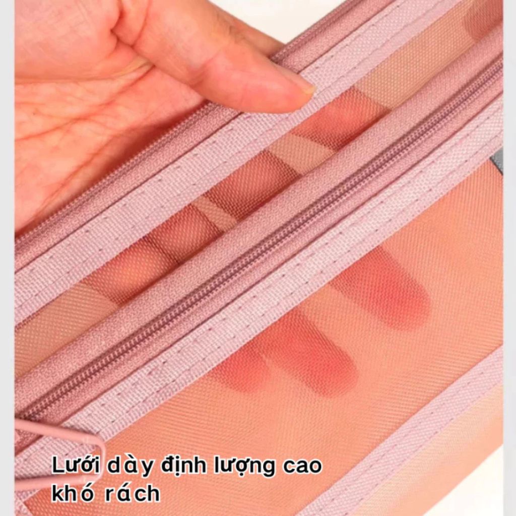 Túi bút lưới trong suốt MOCA 2 ngăn dung tích lớn cho học sinh - Ảnh 3