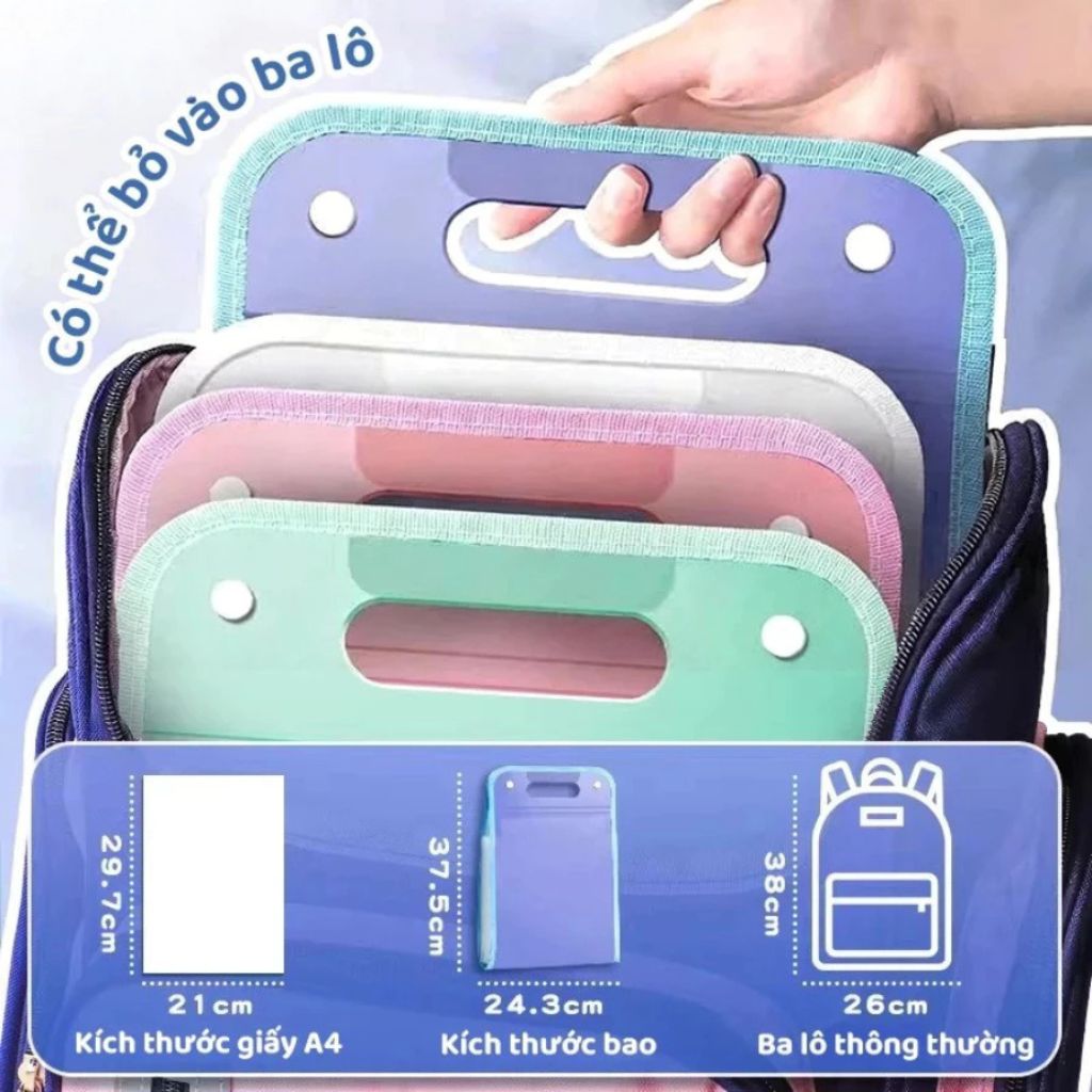 Túi đựng tài liệu 13 ngăn A4 màu pastel, file cặp đựng giấy tờ học tập văn phòng - Ảnh 2