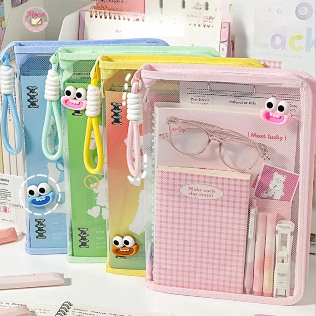 Túi tài liệu A4 cầm tay có khóa màu pastel đựng sách và giấy tờ