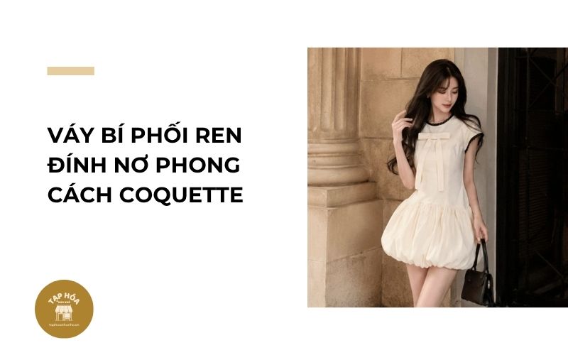 Váy bí phối ren đính nơ phong cách Coquette