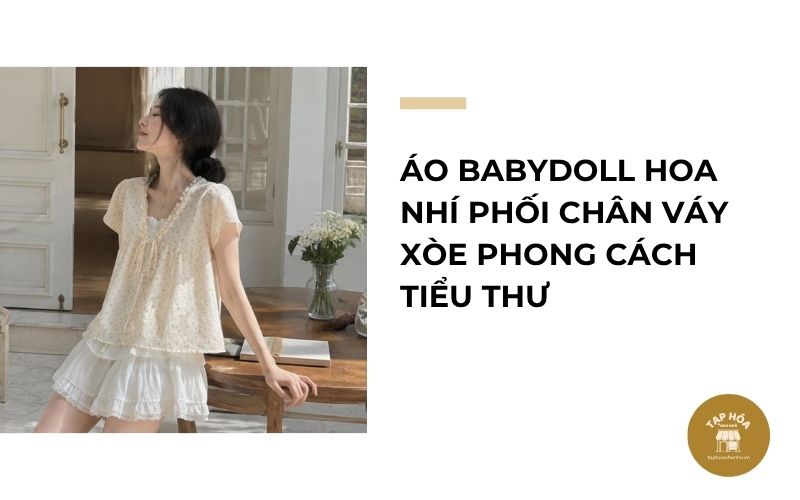 Áo babydoll hoa nhí phối chân váy xòe phong cách tiểu thư