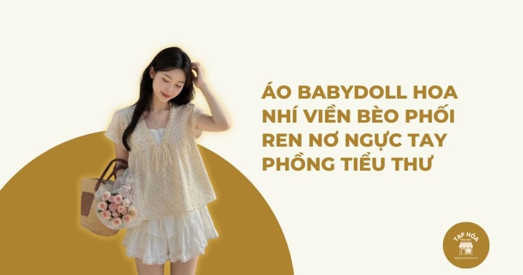 Áo babydoll hoa nhí viền bèo phối ren nơ ngực tay phồng tiểu thư