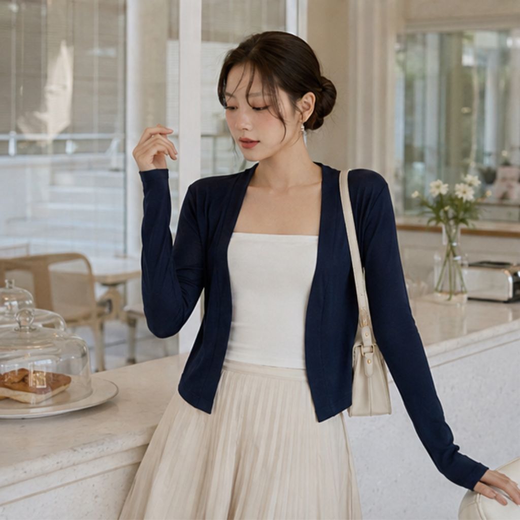 Áo cardigan dáng dài nữ PLEASURE premium co giãn thu đông - Ảnh 4