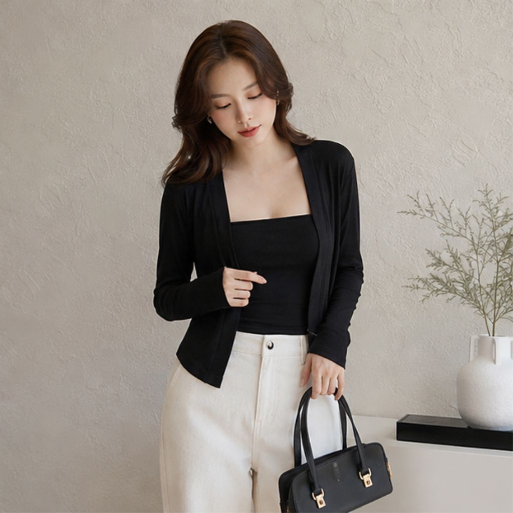 Áo cardigan dáng dài nữ PLEASURE premium co giãn thu đông - Ảnh 2