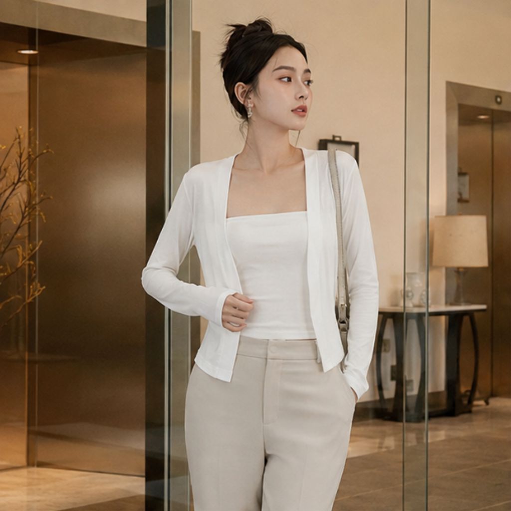 Áo cardigan dáng dài nữ PLEASURE premium co giãn thu đông - Ảnh 3