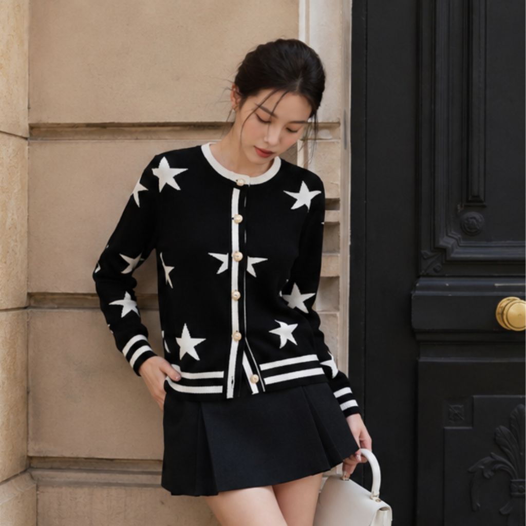 Áo cardigan len nữ họa tiết ngôi sao cúc vàng thanh lịch - Ảnh 3