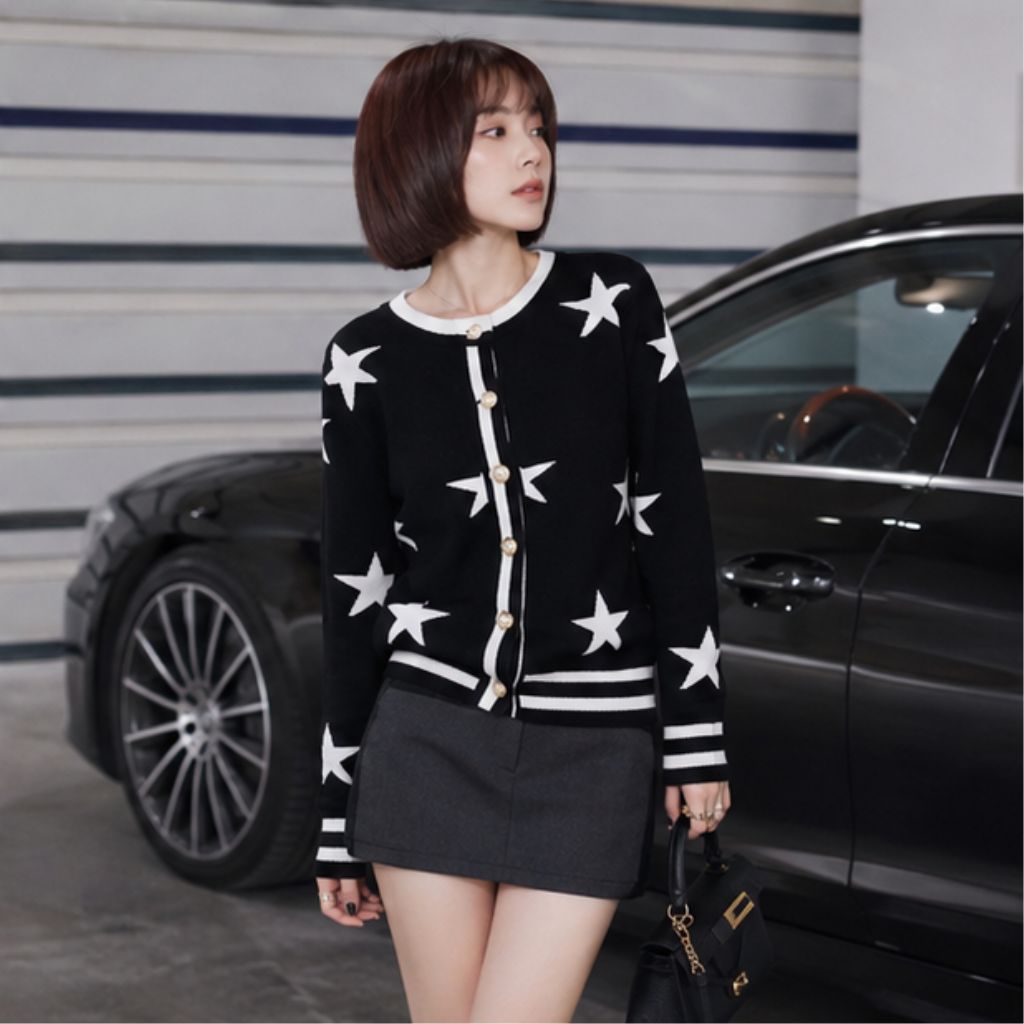 Áo cardigan len nữ họa tiết ngôi sao cúc vàng thanh lịch - Ảnh 2